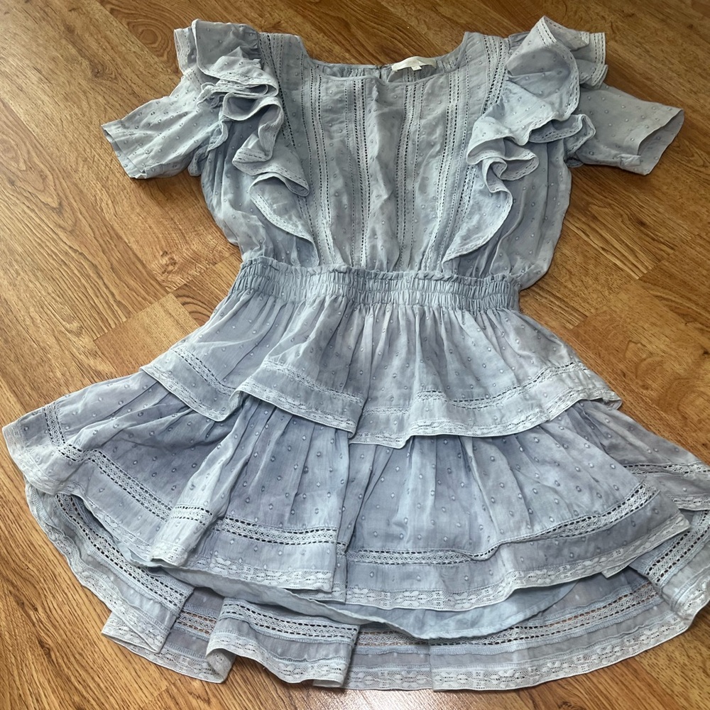 LoveShackFancy Gray Ruffled Mini Dress